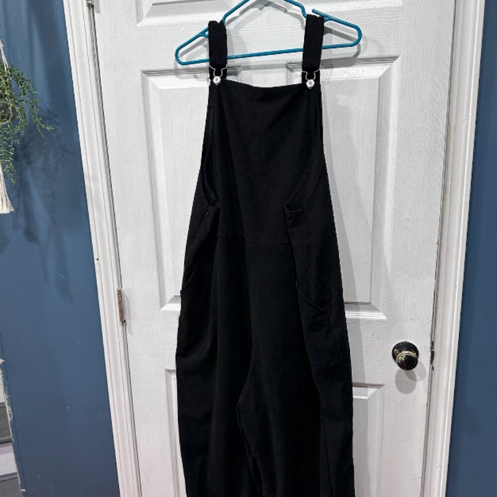 Black Wide-Leg Corduroy Jogger Overalls